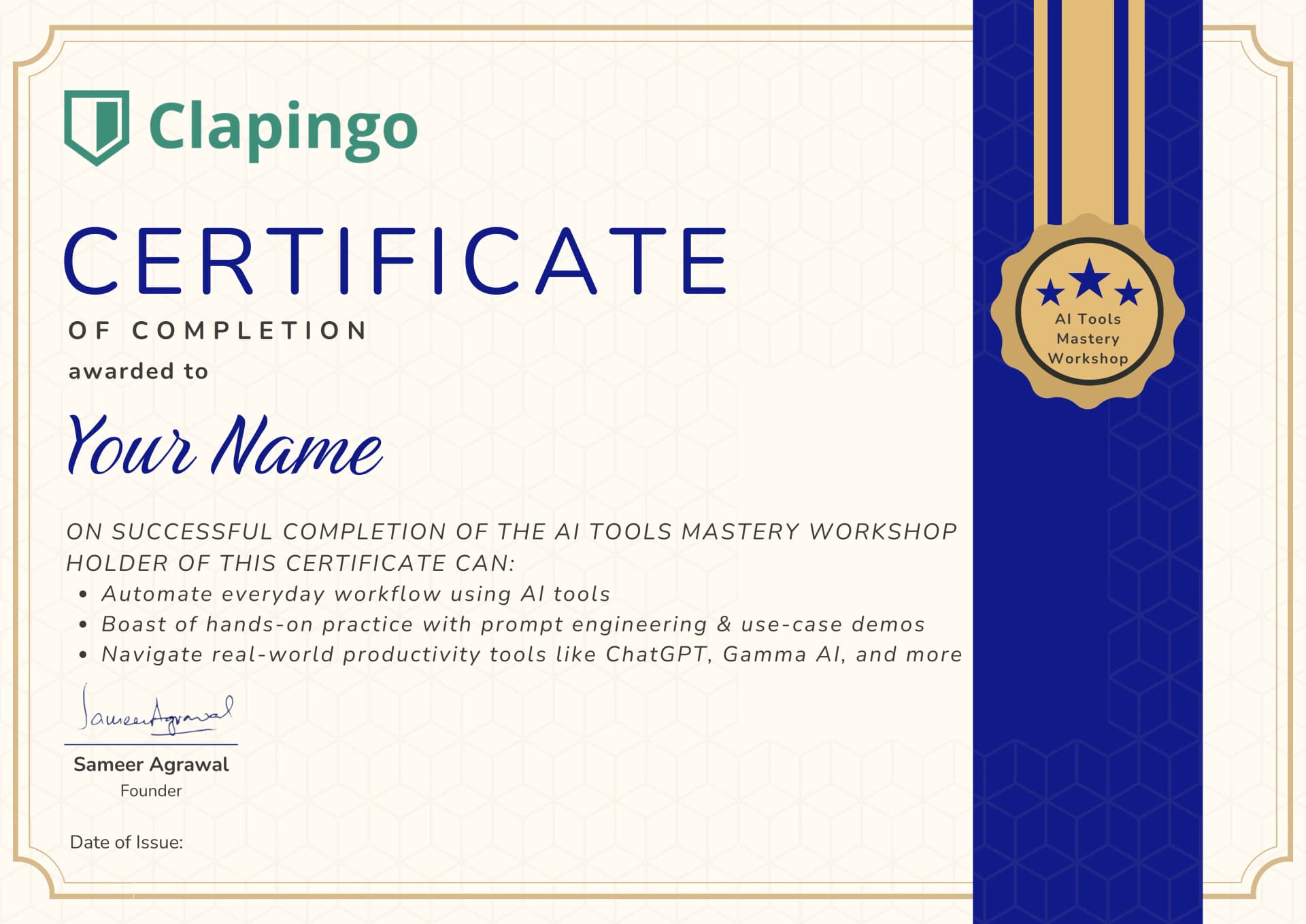 Clapingo AI proficiency certificate